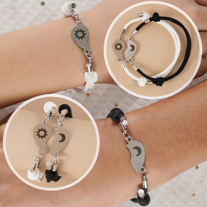 Ygt Set 2 Vòng Tay Mặt Trăng / Mặt Trời Bằng Thép Không Gỉ Có Thể Điều Chỉnh Cho Cặp Đô