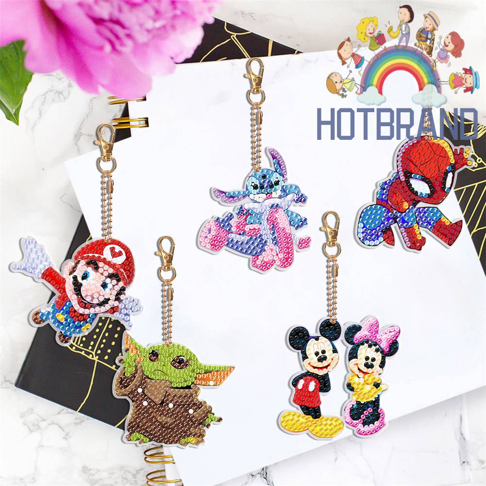 Set 5 Móc Khóa Đính Đá DIY Họa Tiết Hoạt Hình Đáng Yêu Dành Cho Trẻ Em