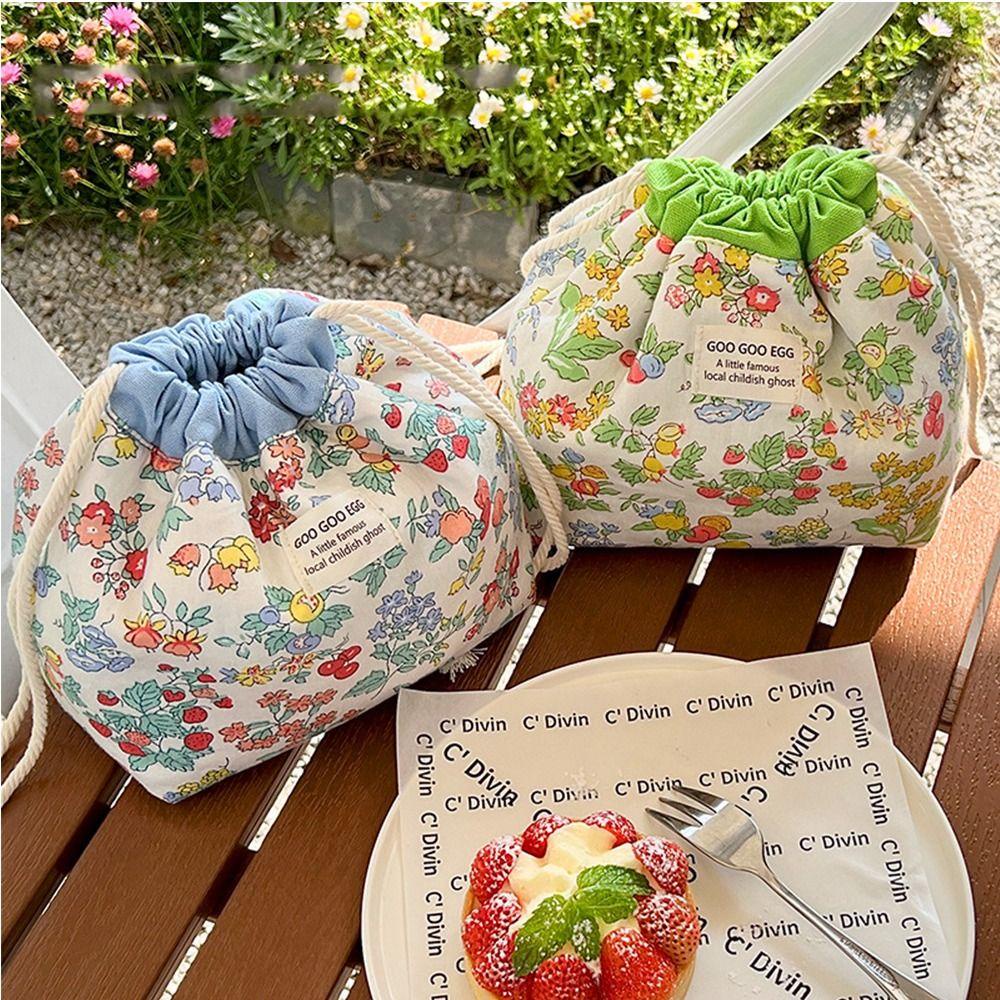 DANES Túi Dây Rút Đựng Mỹ Phẩm Sức Chứa Lớn Siêu Bền In Họa Tiết Hoa Phong Cách Đồng Quê Xinh Xắn Cho Nữ