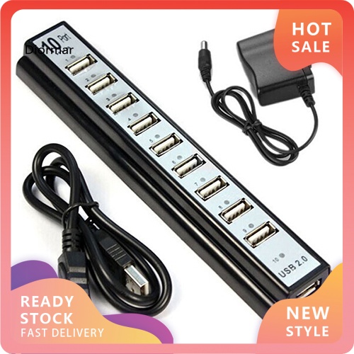 Bộ Chia 10 Cổng USB 20 Tốc Độ + Adapter Nguồn US Cho Máy Tính