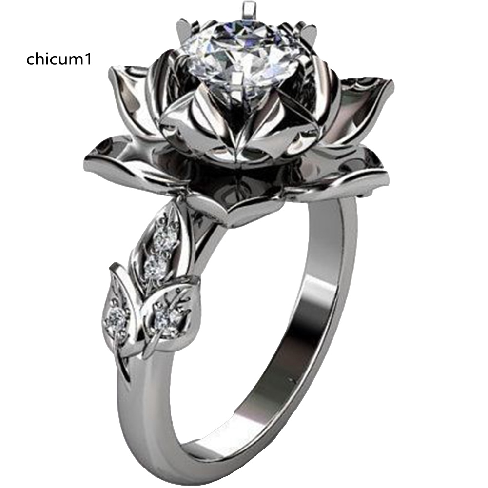 Nhẫn Hợp Kim Hình Hoa Lily Đính Đá Xinh Xắn Cho Nữ