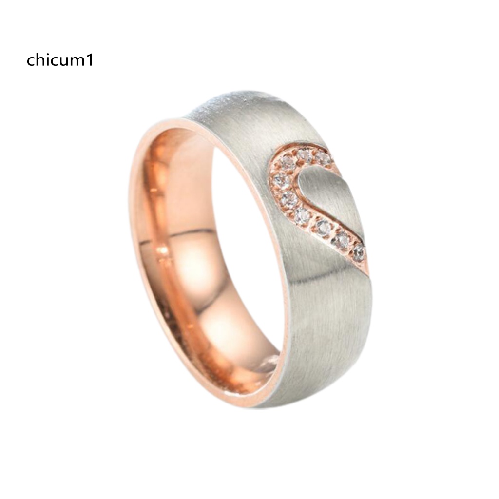Nhẫn Cặp Đính Đá Hình Bán Nguyệt / Trái Tim Màu Sáng Thời Trang Cho Cặp Đôi