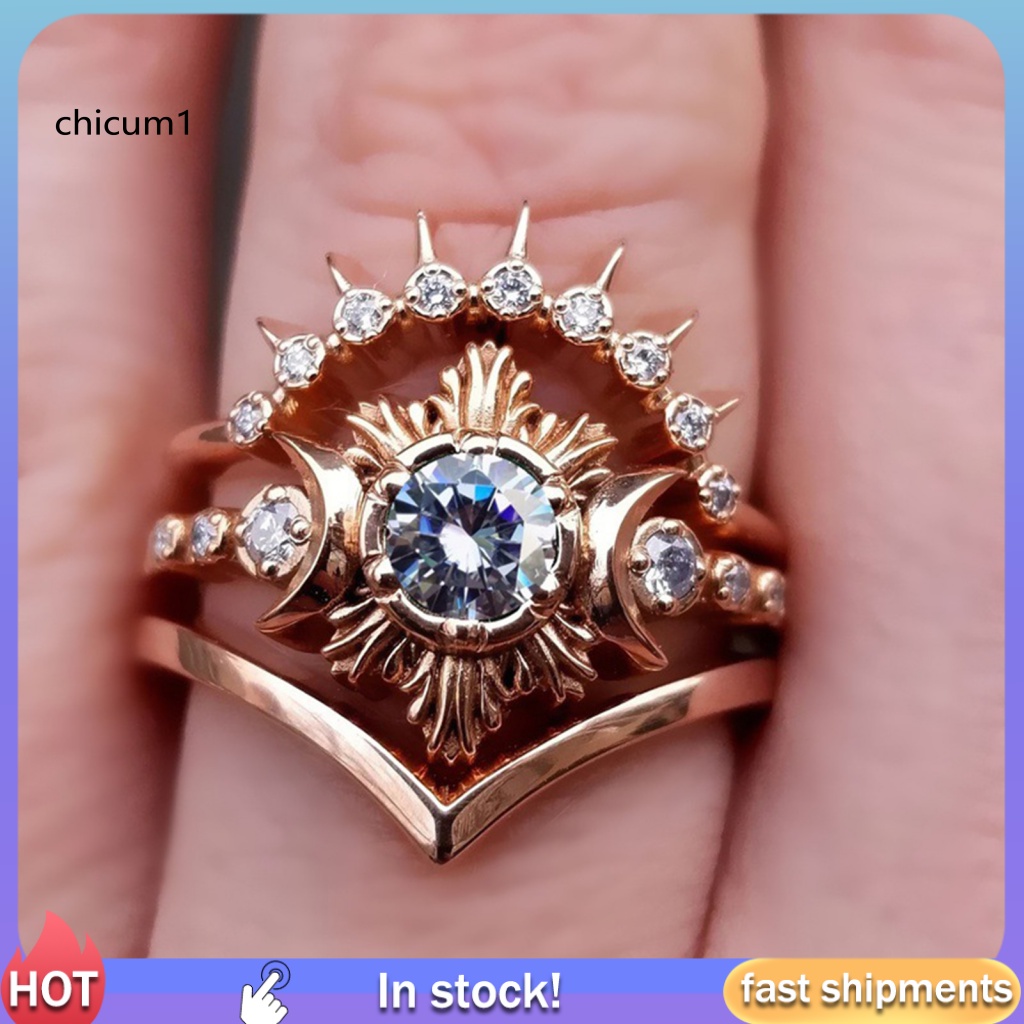 Set 3 Nhẫn Hợp Kim Nhiều Kiểu Dáng Phong Cách Bohemian