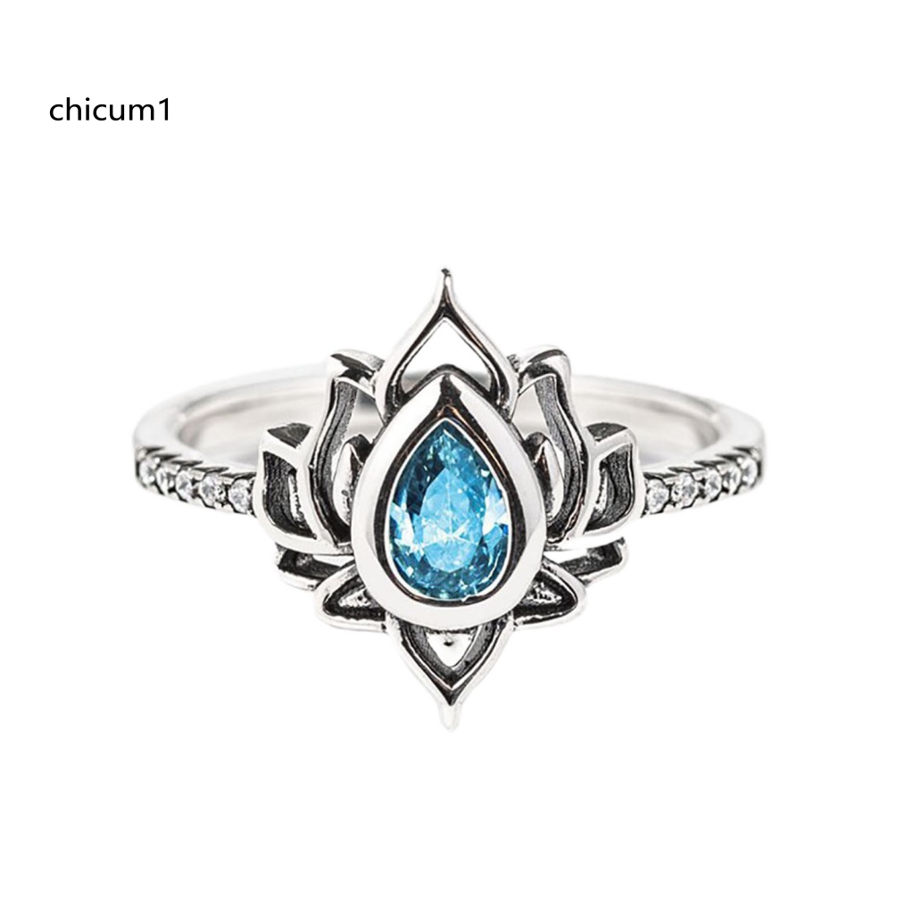 Nhẫn Đính Đá Hình Giọt Nước Lấp Lánh Phong Cách Vintage