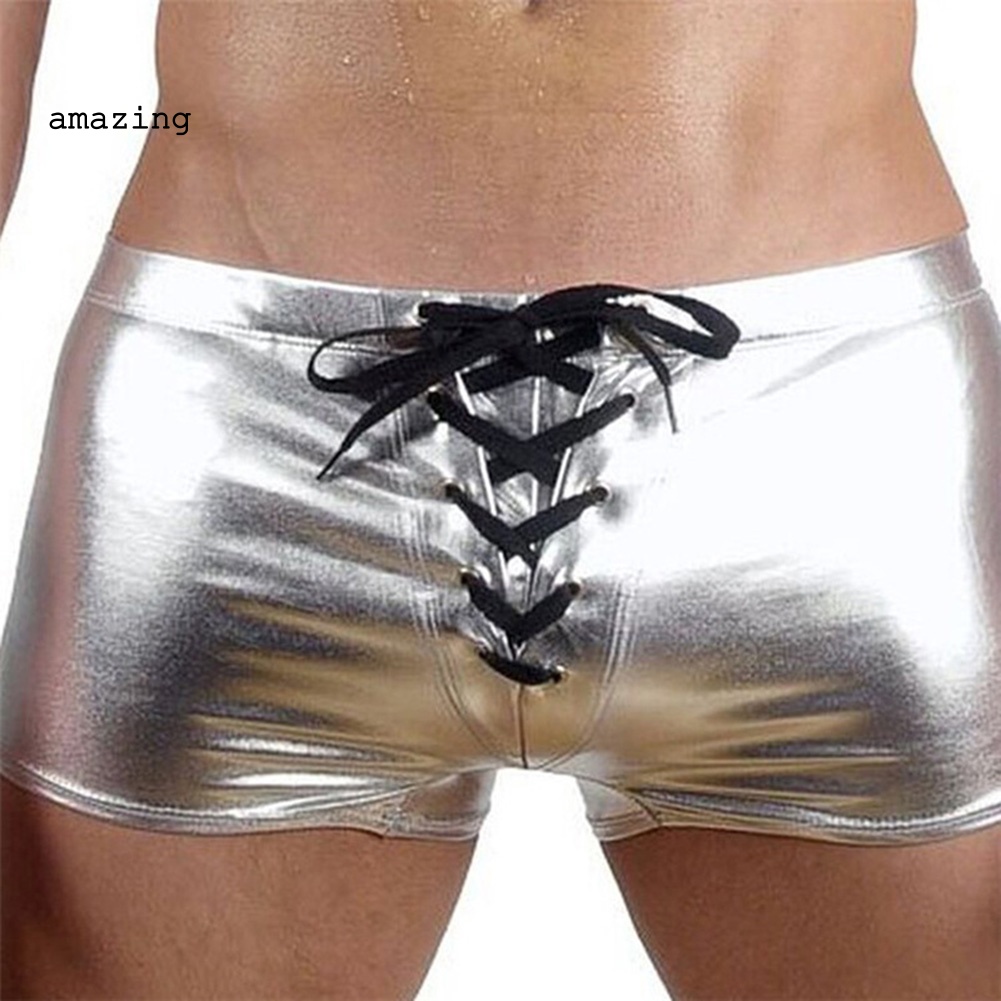 Quần Lót Boxer Da Bóng Cột Dây Thời Trang Quyến Rũ Cho Nam
