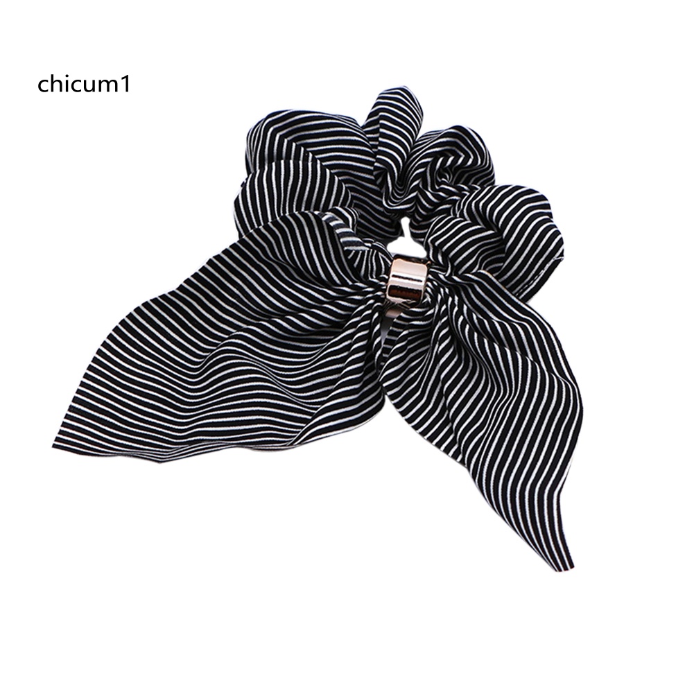 Dây Cột Tóc Đuôi Ngựa Co Giãn Đính Nơ Kẻ Sọc Đơn Giản Cho Nữ