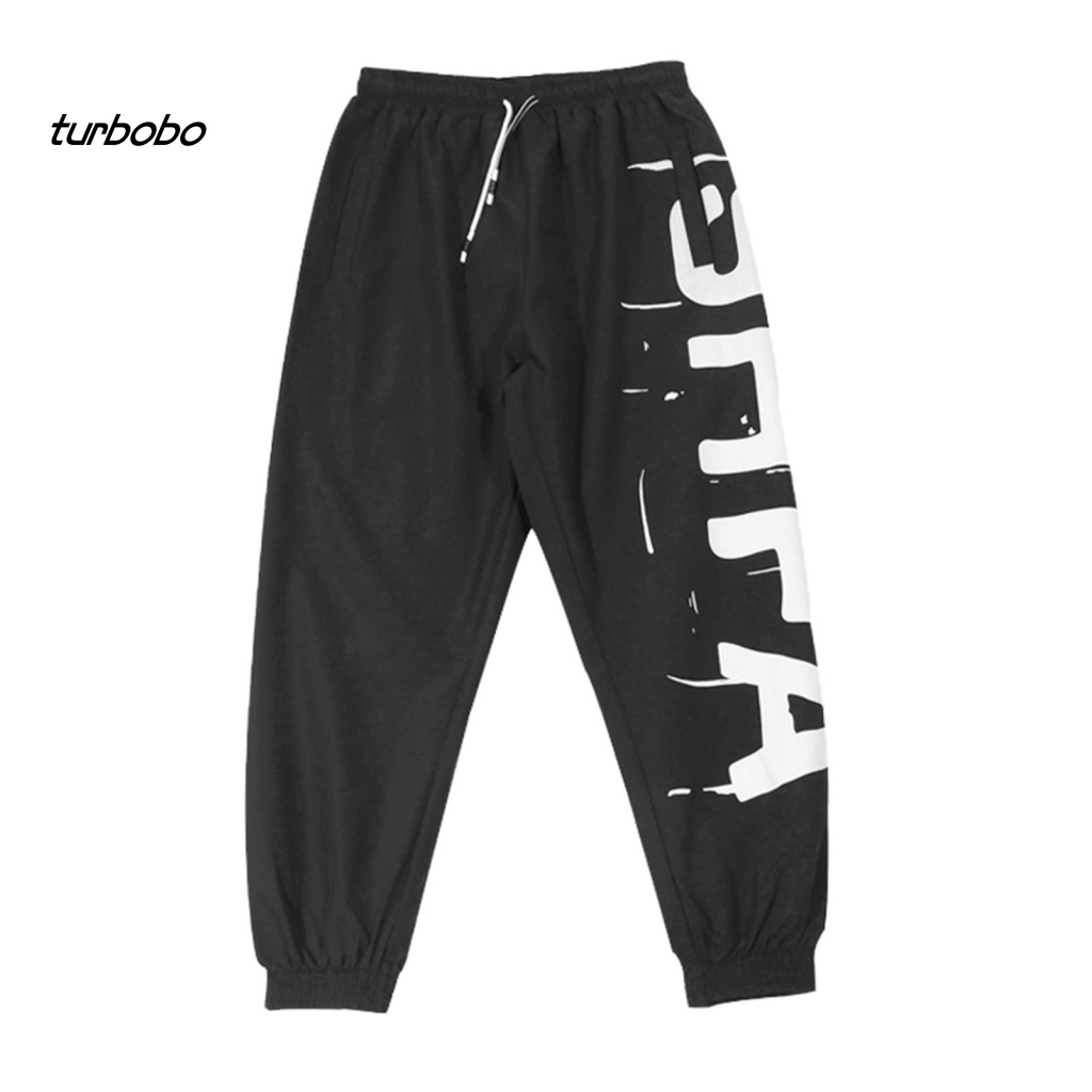 Turbobo Quần chạy bộ Dây Rút Lưng Thun Ống Rộng In Chữ Thời Trang Đường Phố Mùa Hè Cho Nam