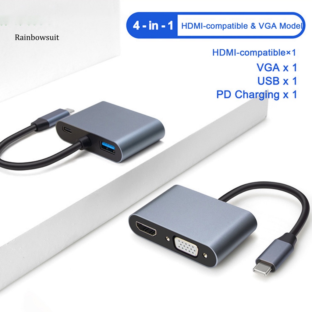 Đầu Chuyển Đổi USB-C Sang HDMI-C 4 Trong 1 4K 1080P Siêu Trong Suốt Chuyên Nghiệp Cho Máy Phát Điện VGA USB30 PD
