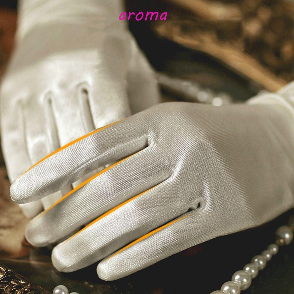 AROMA Găng Tay Dài Bằng Vải Satin Màu Sắc Thời Trang