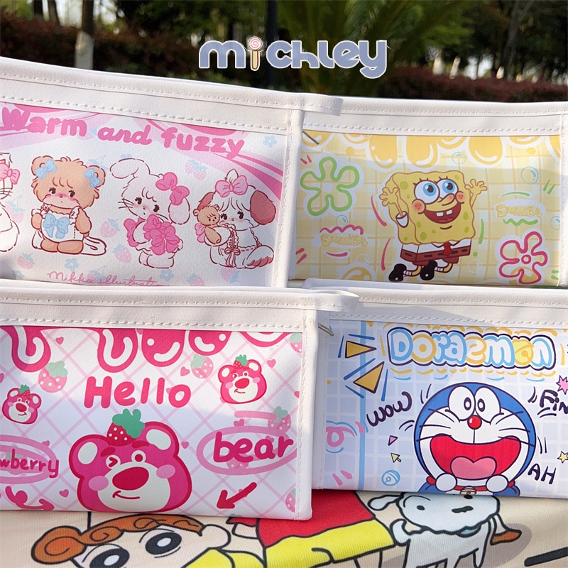 Túi đựng bút MICHLEY sức chứa lớn họa tiết doraemon gấu dâu tây Spongebob Squarepants chống thấm nước chống bẩn
