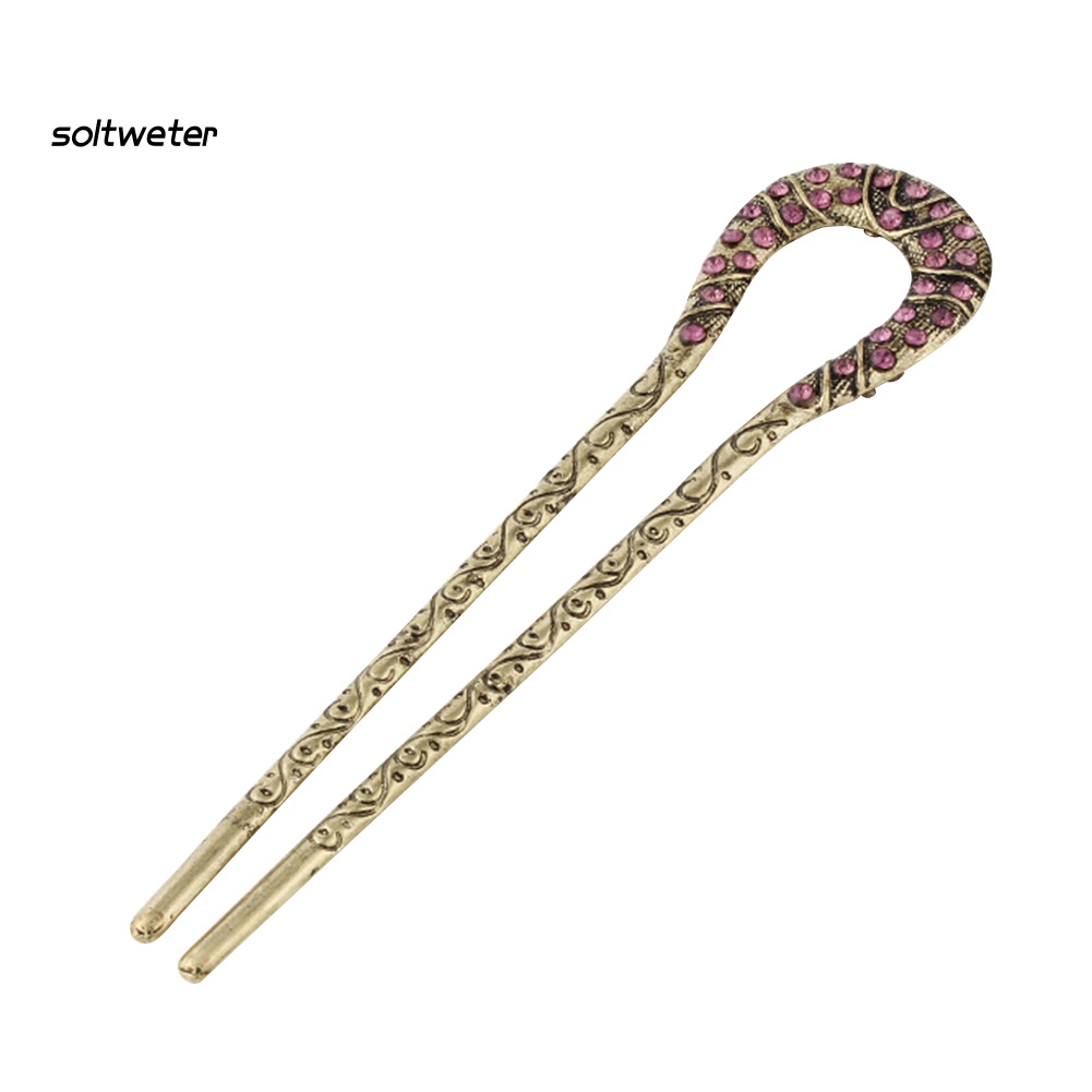 Trâm Cài Tóc Chữ U Đính Đá Phong Cách Retro Đơn Giản Cho Nữ