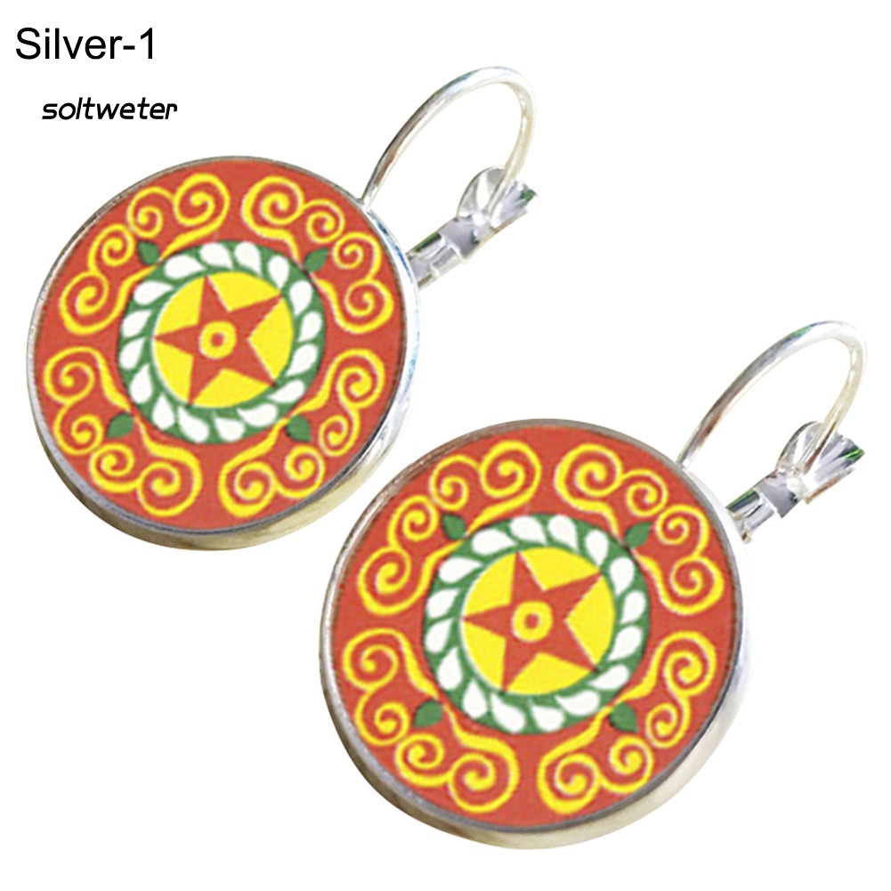 Khuyên Tai Tròn Họa Tiết Hoa Mandala Đính Đá Nhiều Màu Thời Trang