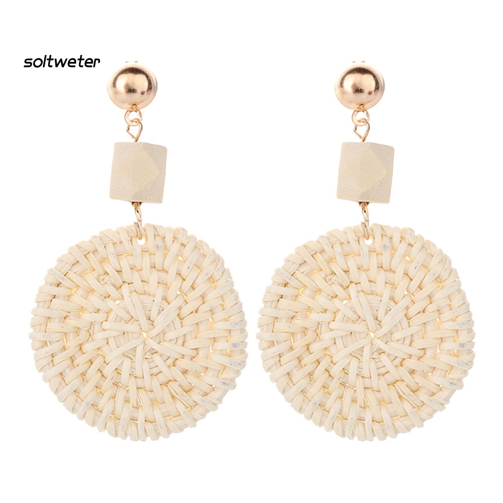 Đôi Khuyên Tai Đi Biển Kiểu Sợi Mây Đan Hình Tròn Phong Cách Bohemian Dành Cho Nữ