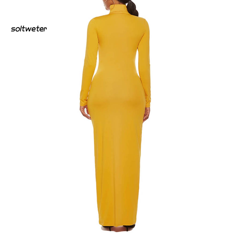 Đầm Tay Dài Cổ Lọ Màu Sắc Thanh Lịch Dành Cho Nữ