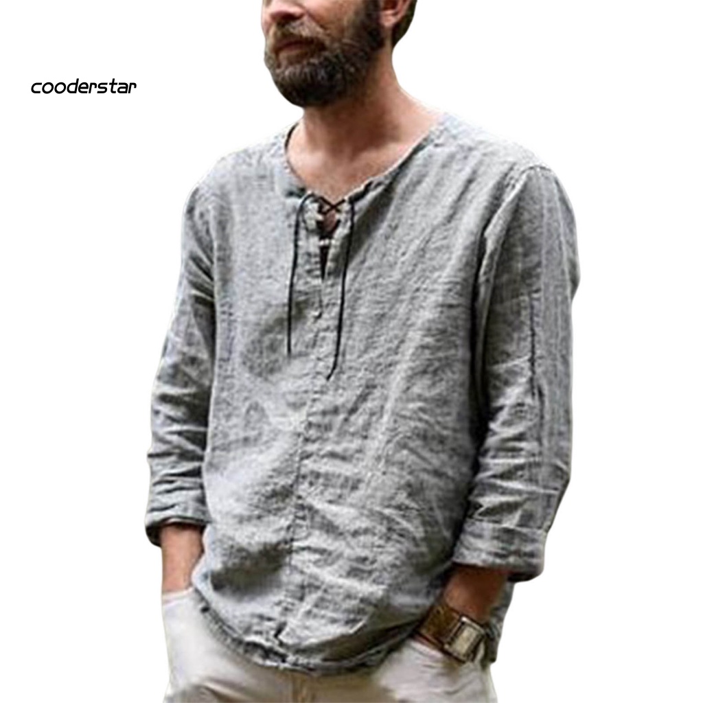 Áo Thun Tay Dài Cổ Tròn Dáng Rộng Màu Trơn Phối Dây Rút Thời Trang Mùa Hè Cho Nam