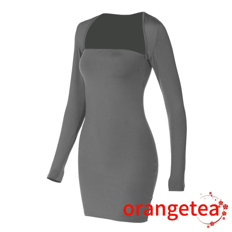 Đầm Body Tay Dài Cổ Vuông Màu Sắc Thanh Lịch Cho Nữ