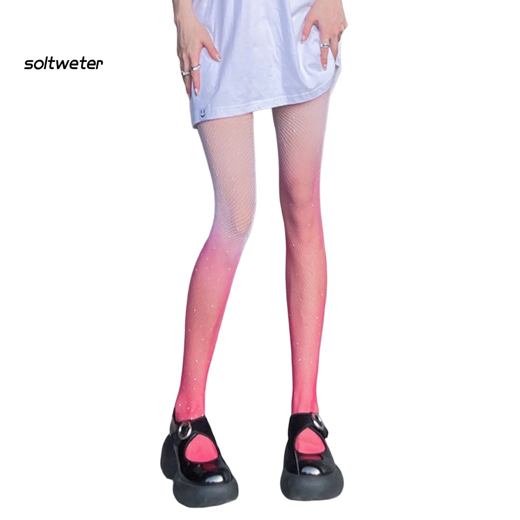 Quần Tất Lưới Mỏng Lưng Cao Màu Sắc Gradient Gợi Cảm