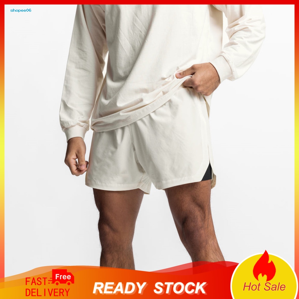 Quần Short Thể Thao Nam PEMG Lưng Thun Co Giãn Màu Trơn Hai Lớp Xẻ Tà Thấm Hút Mồ Hôi Dài Trên Đầu Gối