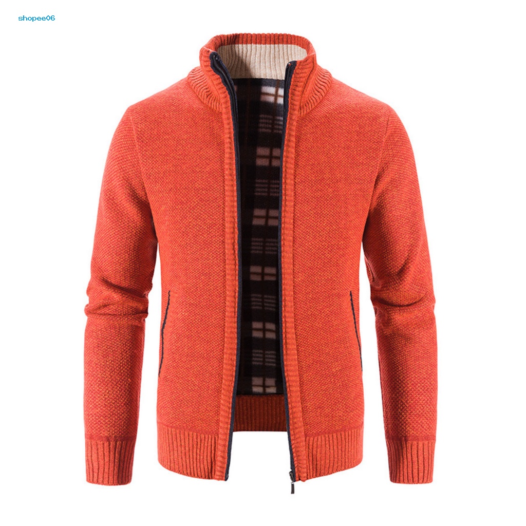 Pemg Áo Khoác Sweater Dệt Kim Tay Dài Lót Lông Cừu Màu Trơn Có Khóa Kéo Thời Trang Thu Đông Cho Nam