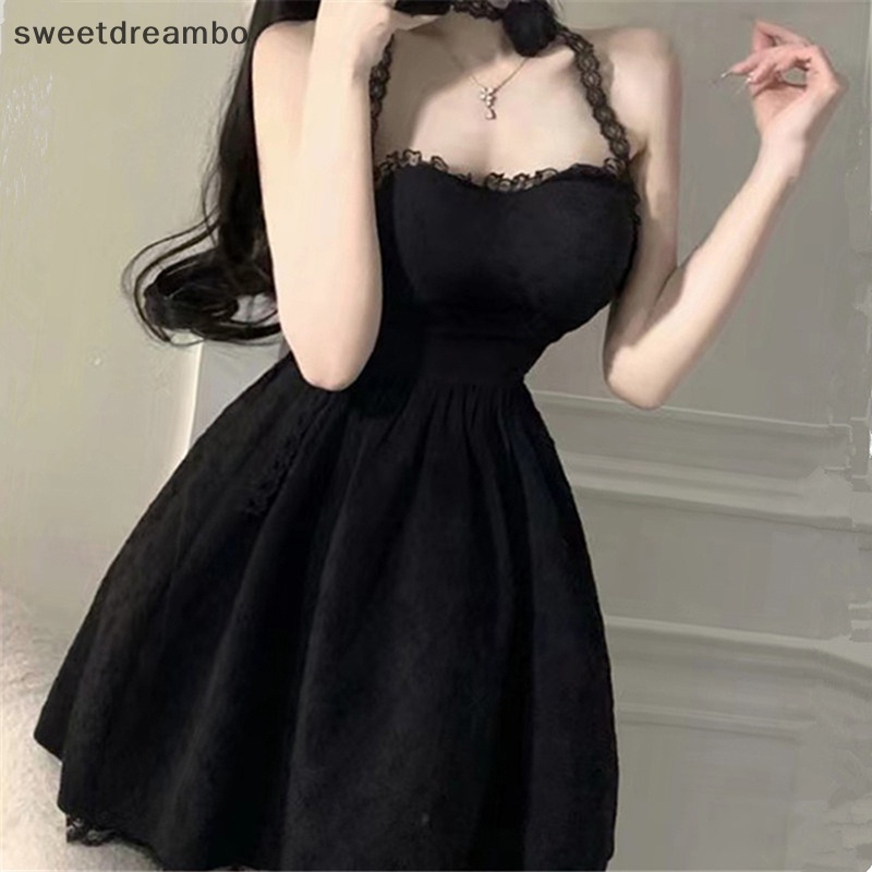 Swe rắn màu dây ren-up bóng Gown Dresses Phụ nữ mùa hè hàng ngày bên Mini Dress drn