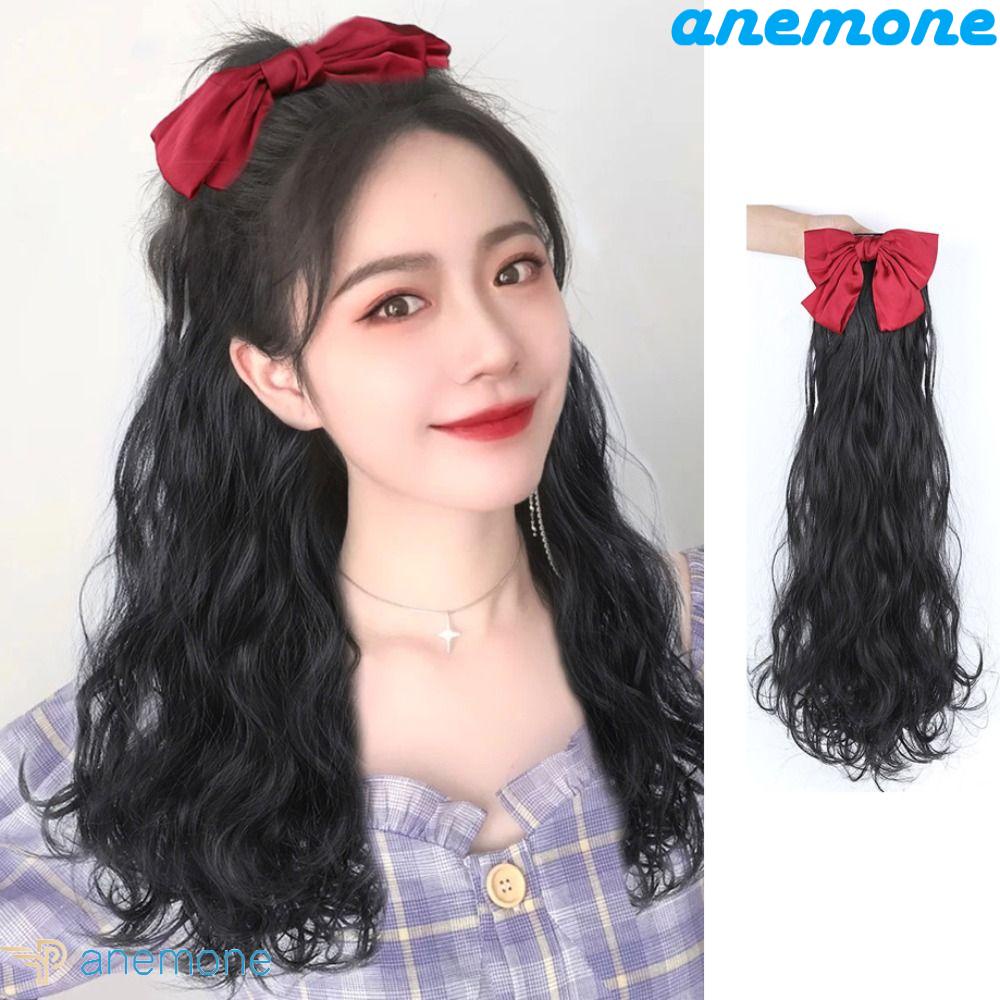 ANEMONE Tóc Giả Thắt Nơ Bằng Sợi Chịu Nhiệt Tự Nhiên Dễ Thương Dành Cho Nữ