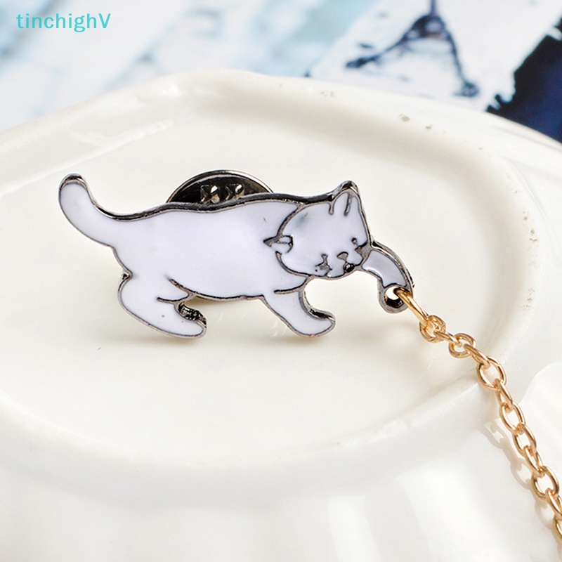 [TinchighV] Trâm Cài Áo Hình Mèo Tráng Men Đính Ngọc Trai Tráng Men Dễ Thương Làm Quà Tặng Cho Nữ [