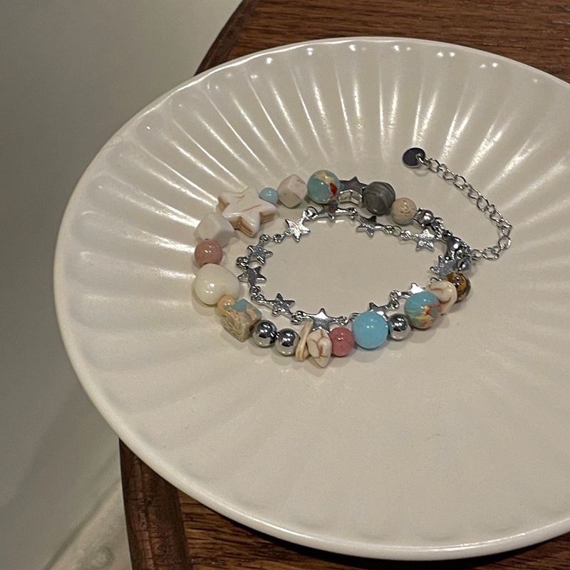 Vòng Tay Hai Lớp Xâu Hạt Hình Ngôi Sao Nhiều Màu Sắc Tinh Tế Thời Trang Cho Nữ