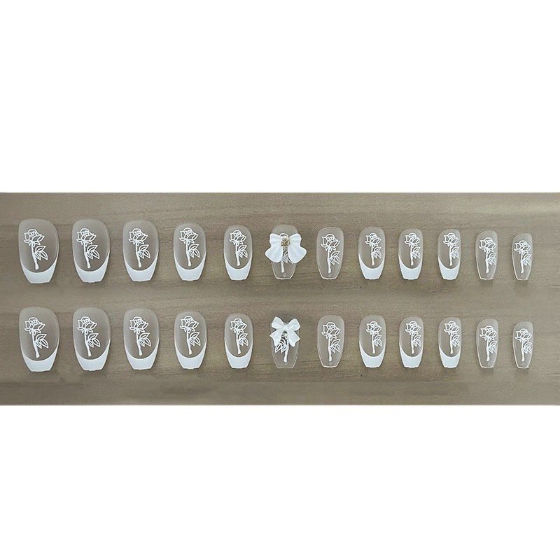 Bộ 24 Móng Tay Giả Hình Vuông Màu Nâu Đính Đá Ba Chiều Mẫu Mới 2023