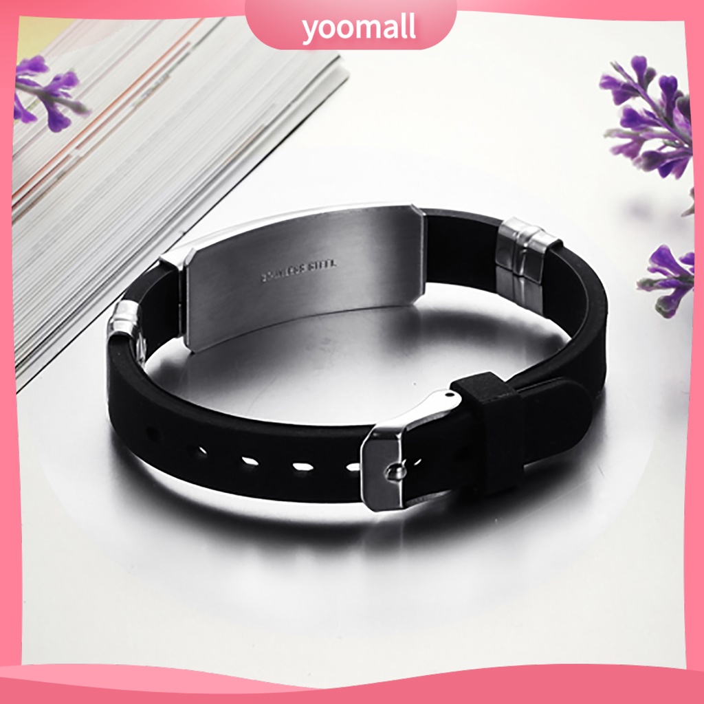 Vòng Tay Cao Su Phối Khóa Thép Không Gỉ Thời Trang Punk Cho Nam