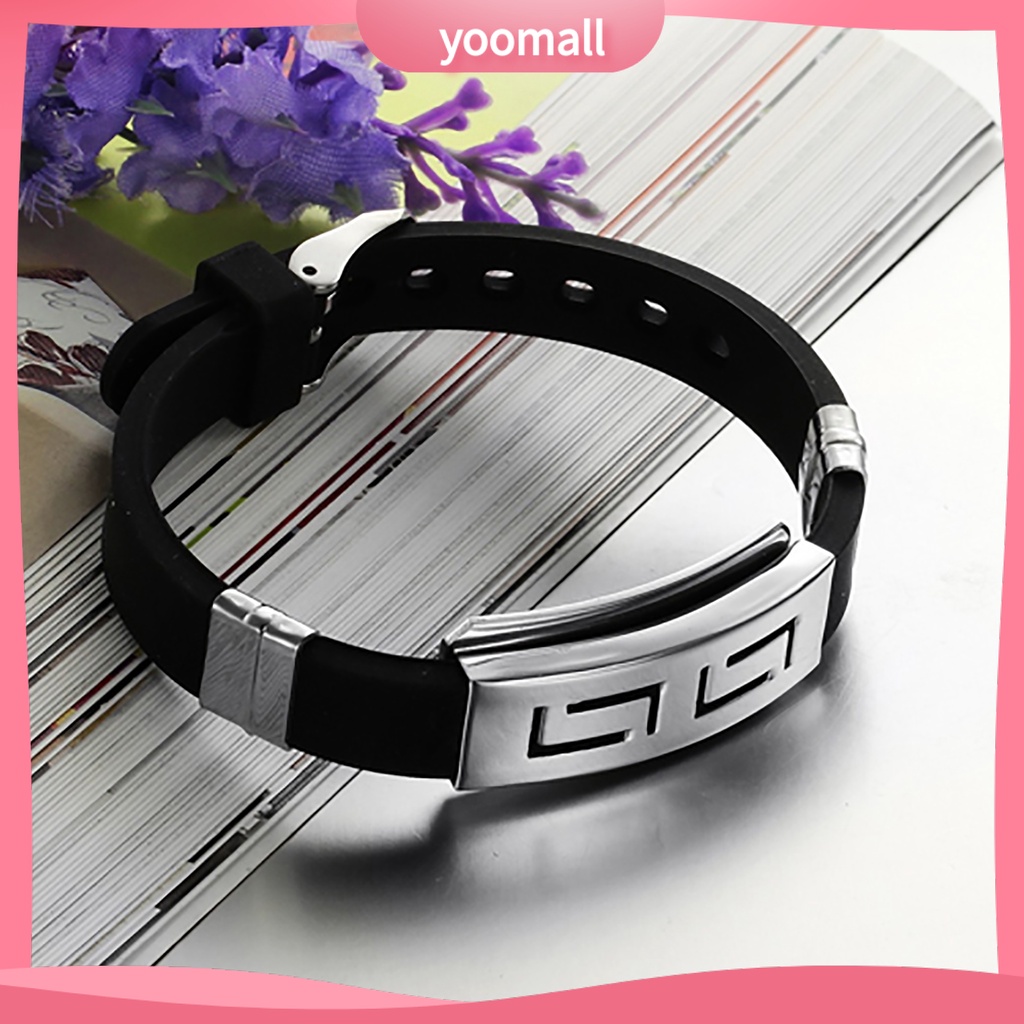 Vòng Tay Cao Su Phối Khóa Thép Không Gỉ Thời Trang Punk Cho Nam