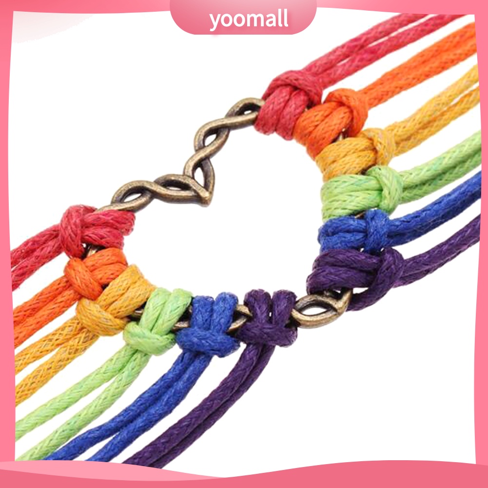 [YM] Vòng Tay Dây Nhiều Lớp Mặt Hình Trái Tim Ánh Kim Cầu Vồng