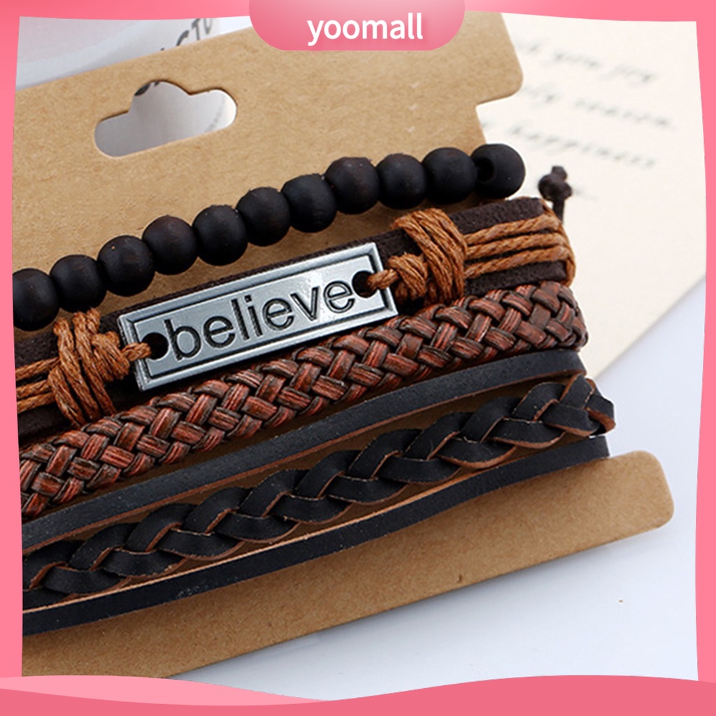 Set 4 Vòng Tay Giả Da Thời Trang Cho Nam