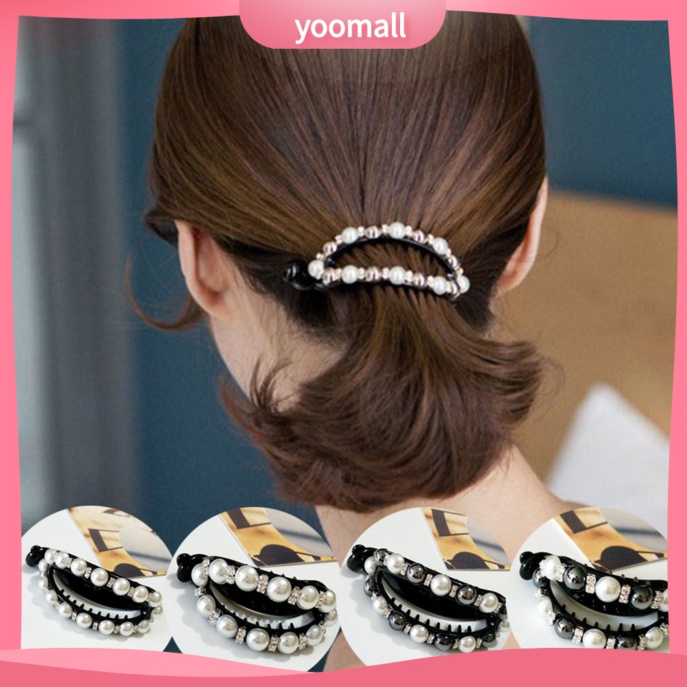 Kẹp Tóc Đuôi Ngựa Đính Đá / Ngọc Trai Giả Hình Oval Rỗng Cho Nữ