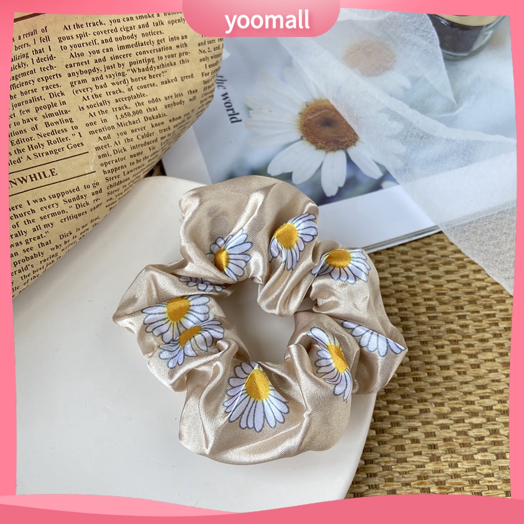 Dây Buộc Tóc Vải Satin Co Giãn In Họa Tiết Hoa Ngọt Ngào