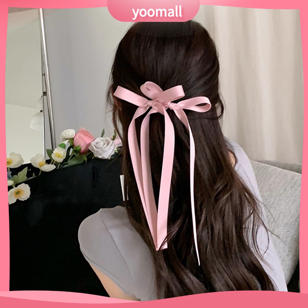 Kẹp Tóc Thắt Nơ Ruy Băng Màu Trơn Hai Lớp Chống Trượt Trọng Lượng Nhẹ Cho Nữ