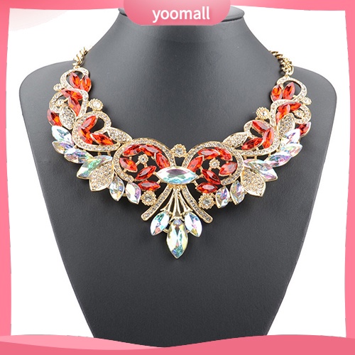 [YM] Vòng Cổ Choker Hình Hoa Đính Kim Cương Giả Nhiều Màu Sắc