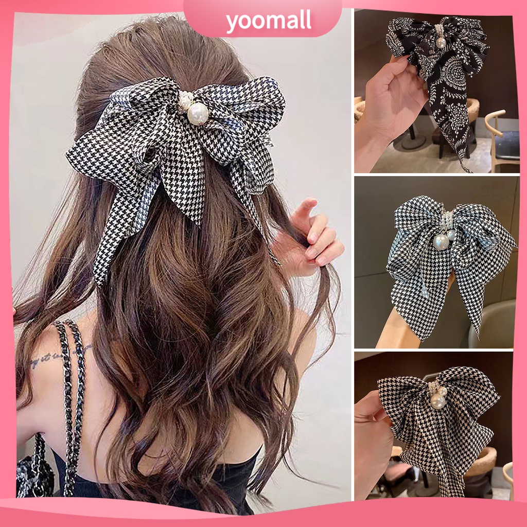 Kẹp Tóc Nơ Lớn Nhiều Lớp Đính Ngọc Trai Giả Thanh Lịch Cho Nữ