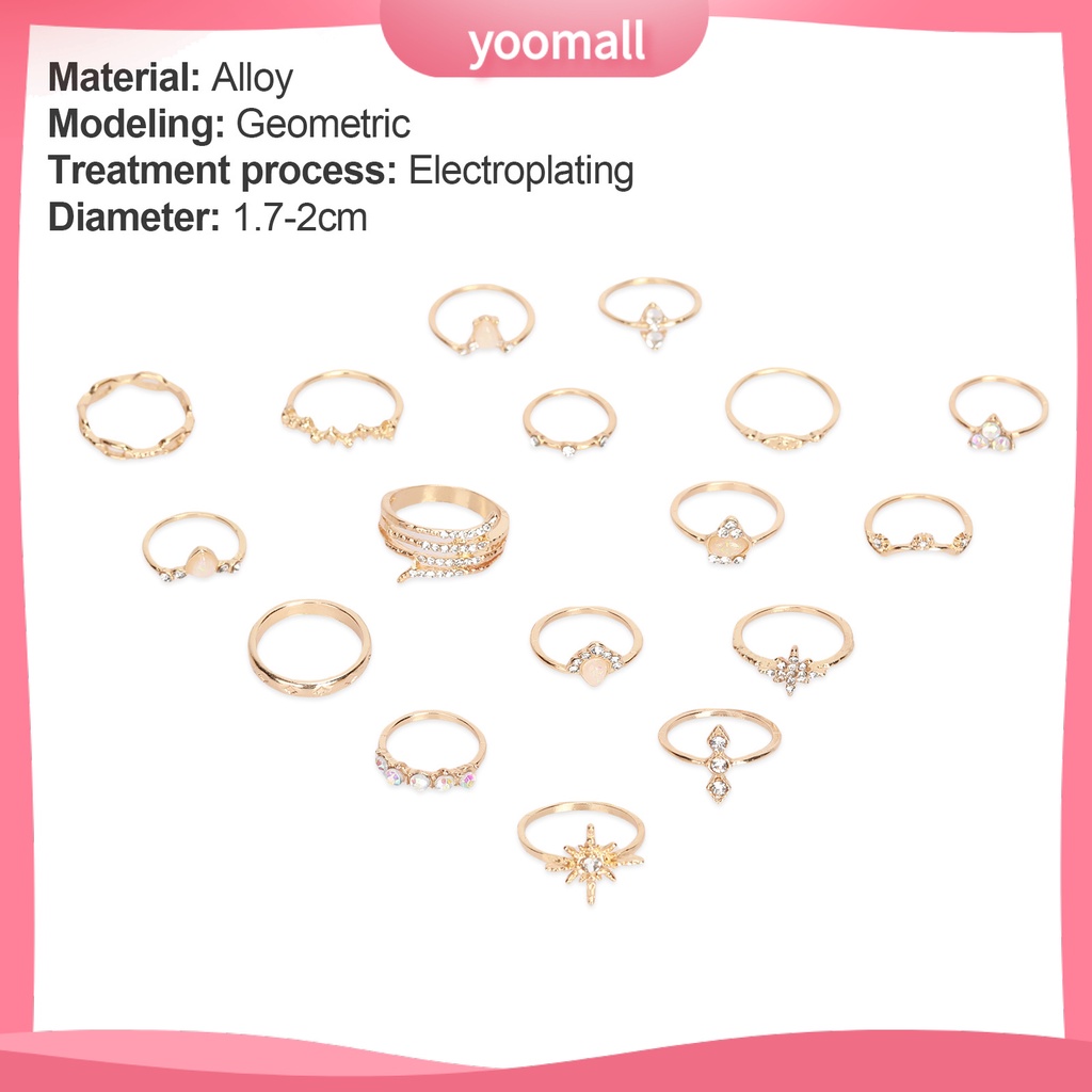 Bộ 17 Nhẫn Đính Đá Nhân Tạo Phong Cách Bohemian Thời Trang Dành Cho Nữ