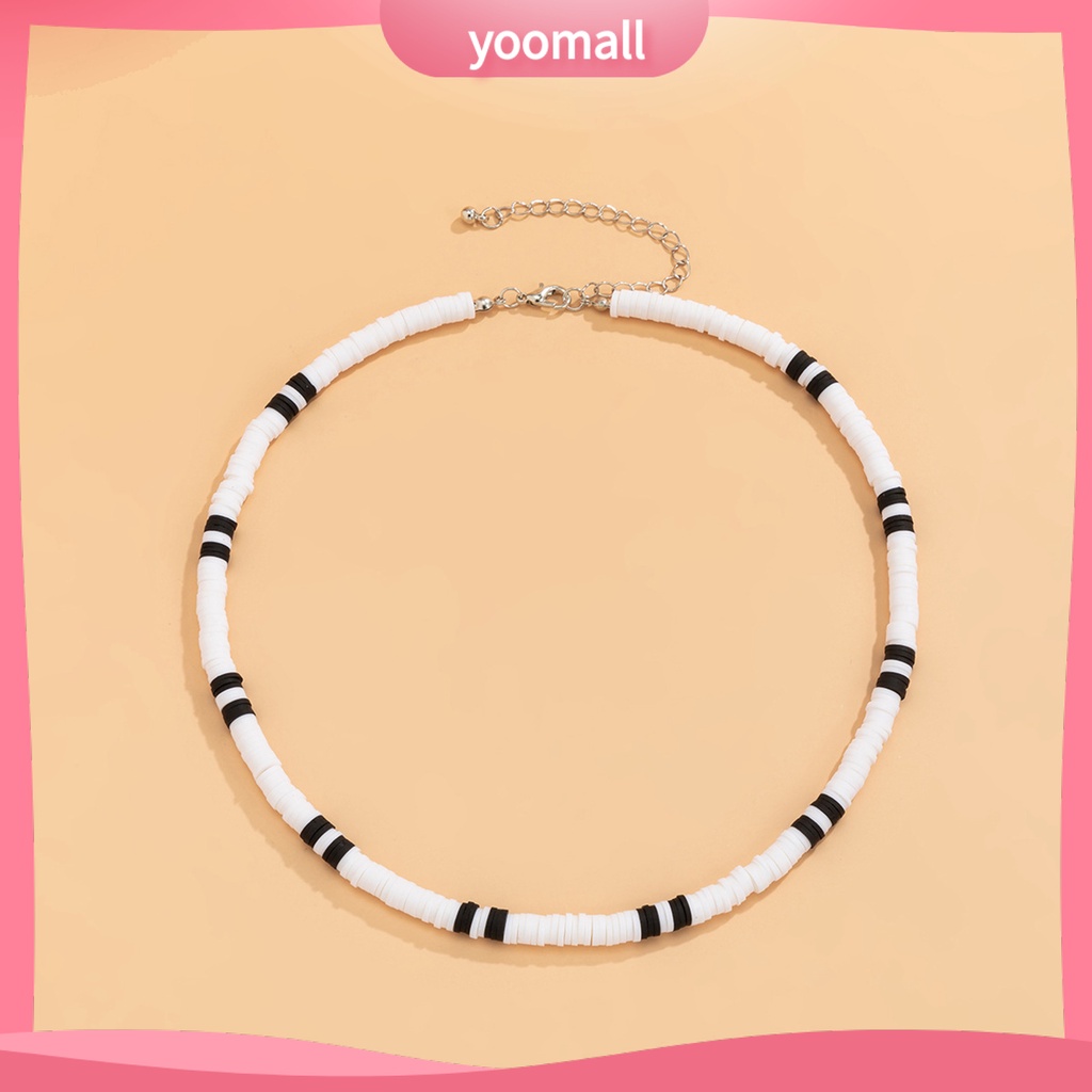 Vòng cổ Hạt Đất Sét Polymer Màu Trắng Đen Phong Cách Bohemia Thời Trang Cho Nam