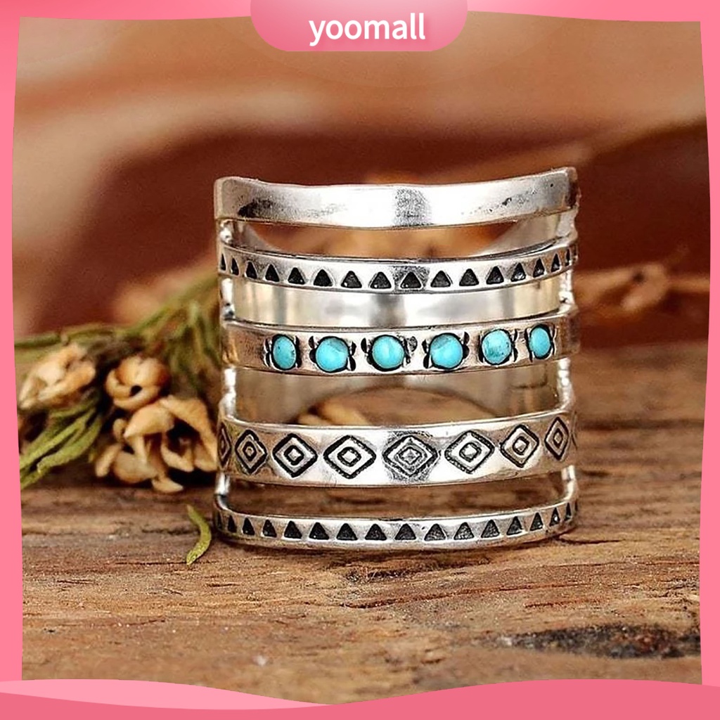Nhẫn Nữ Nhiều Lớp Đính Đá Ngọc Lam Phong Cách Boho