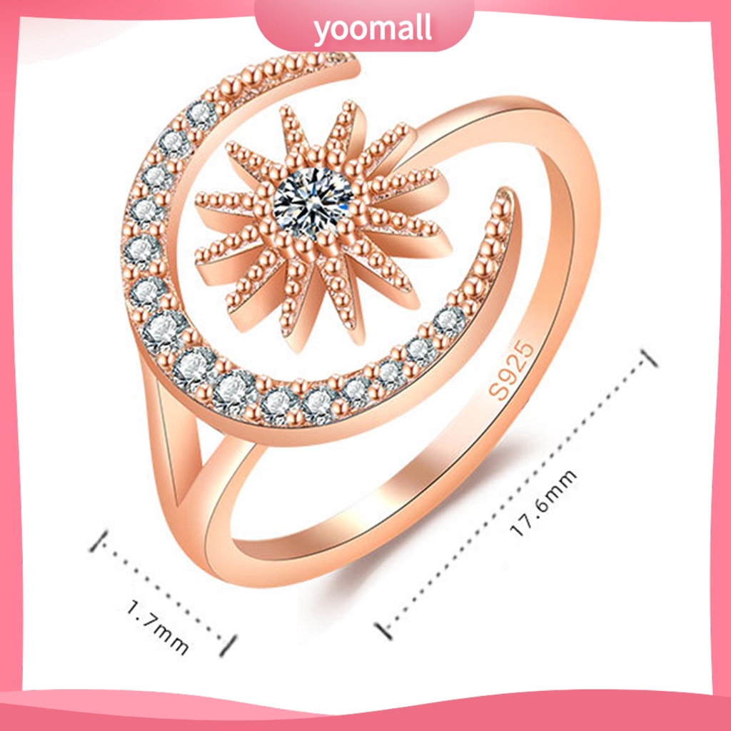 [YM] Nhẫn Mở Hình Học Đính Đá Mặt Trăng Ngôi Sao Thanh Lịch Làm Quà Tặng Trang Sức Cho Nữ