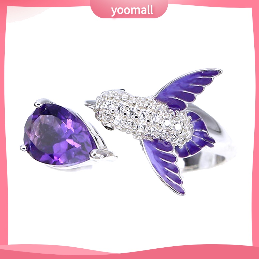 Nhẫn Đính Hôn Dạng Mở Đính Đá Zircon Hình Giọt Nước &amp; Chú Chim Cho Nữ