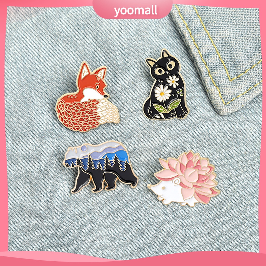 [YM] Trâm Cài Áo Hình Nhím / Mèo / Cáo Tráng Men Phong Cách Nhật Bản Dễ Thương