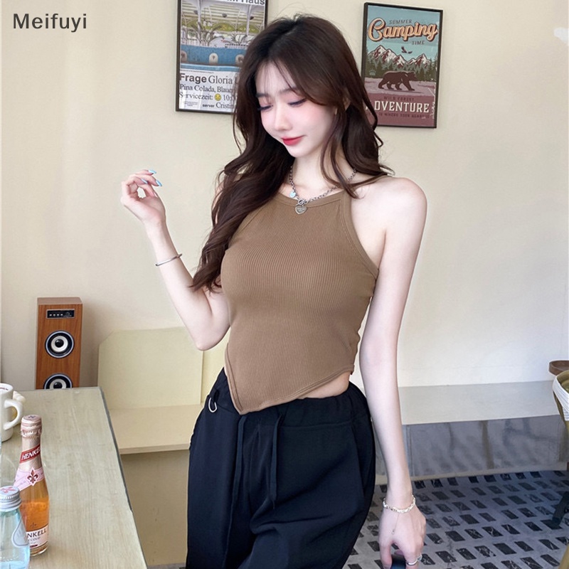 [Meifuyi] Summer Irregular Camisole With Breast Pad Women Solid Color Sexy Sleeveless Slim Top COD