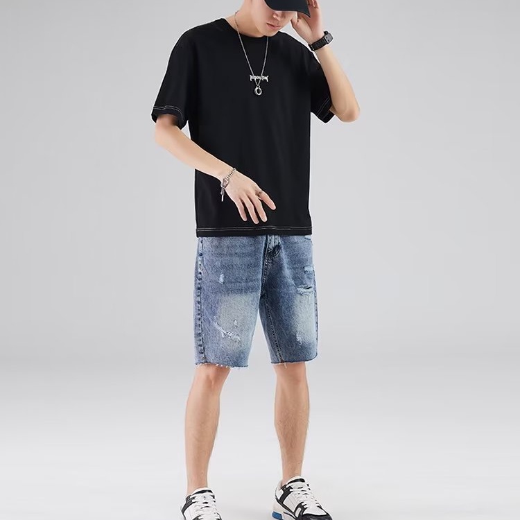 夏季短袖t恤男夏季纯棉美式日系潮牌ins男生宽松圆领半袖