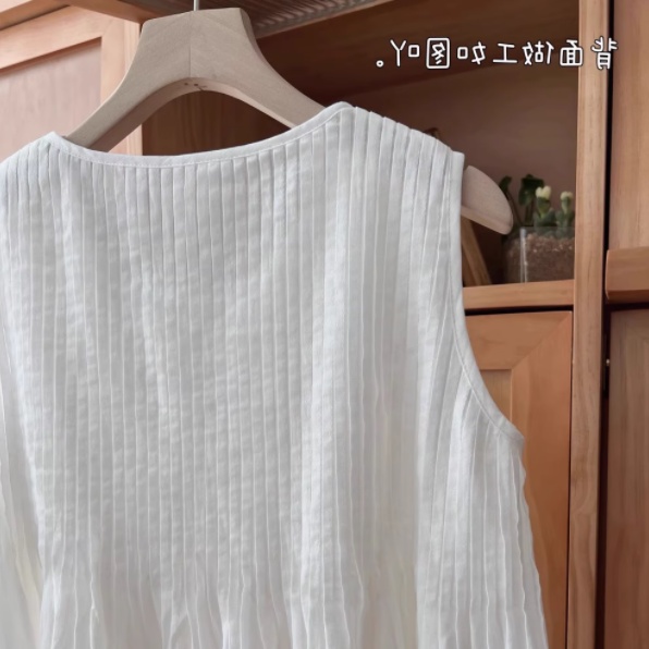 Áo Sơ Mi Cotton Lanh Không Tay Dáng Rộng Xếp Ly Thời Trang Mùa Hè Cho Nữ