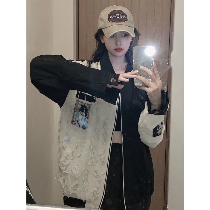 Áo Khoác Bóng Chày Cao Cấp Màu Sắc Tương Phản Phong Cách Hàn Quốc Thời Trang Xuân Thu Cho Nữ