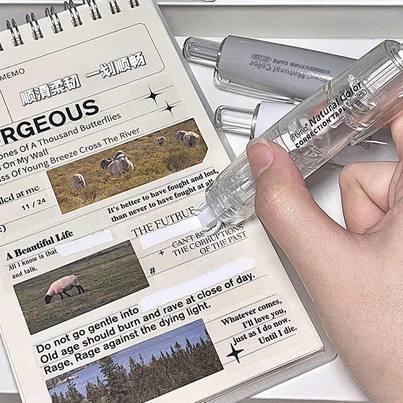 Bút xóa kéo bấm có lõi thay xoay 360 độ Natural Color phiên bản tối giản