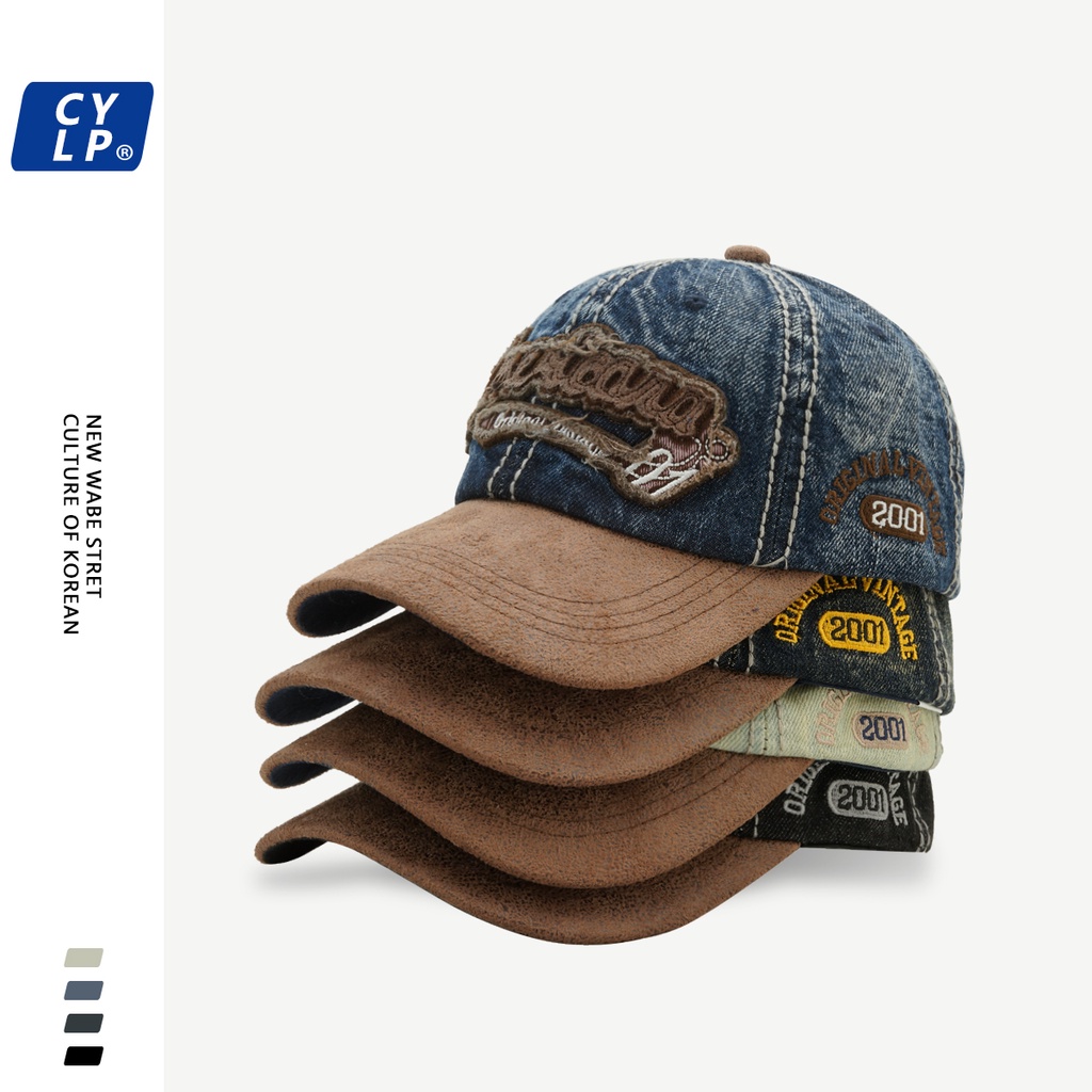 Mũ Lưỡi Trai Denim Thêu Chữ Phong Cách Retro Cho Cặp Đôi