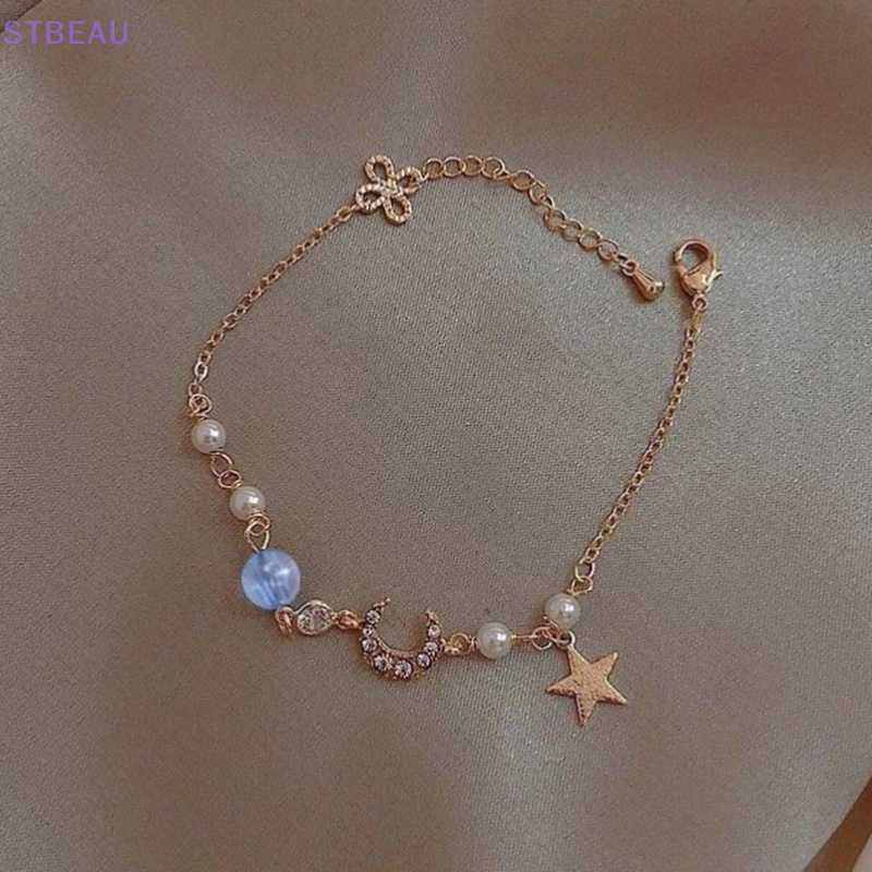 [Cxsteau] Vòng Tay Hợp Kim Mặt Hình Ngôi Sao Mặt Trăng Đính Đá Zircon Ngọc Trai Dễ Thương Thời Trang Làm Quà Tặng Trang Sức Cho Bạn Gái